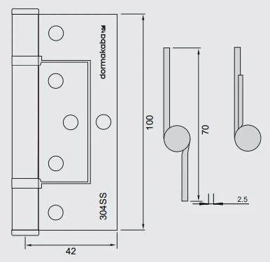 DORMA KABA -BALL BEARING FAST FIX HINGE STAINLESS - 100 X 70 X 2.5