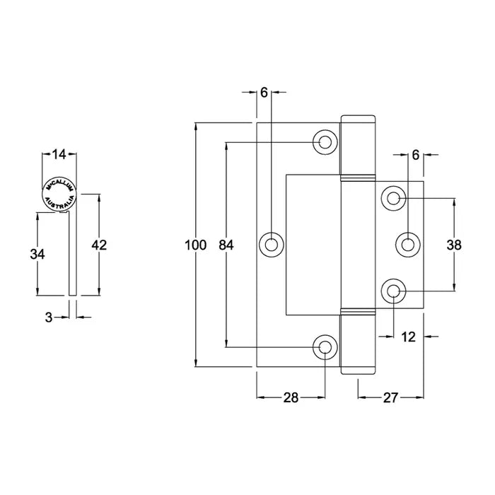 McCallum A167 ALUMINUM OFFSET INTERFOLD HINGE SATIN ANODISED 100 X 34 X 3MM