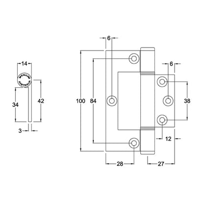 McCallum A167 ALUMINUM OFFSET INTERFOLD HINGE SATIN ANODISED 100 X 34 X 3MM
